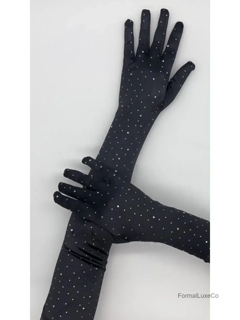 Elbow Length Satin Opera Gloves with Rhinestones
